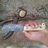 The Wilderness Edge: Custom Handmade Damascus Steel Outdoor Hunting Knife | Bone Handle | 10 Inches | KBS Knives