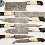 Full Tang Custom Handmade Damascus Steel Kitchen Knives Set