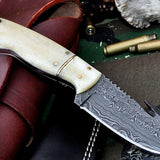 Custom Handmade Damascus Steel Guthook Skinning Knife
