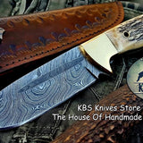 Custom Handmade Damascus Steel Hunting Skinning Camping Knife