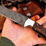 Custom Handmade Damascus Steel Hunting Knife with Rosewood Handle