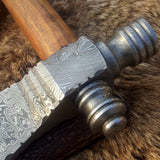Damascus Steel Handmade Custom Viking Smoke Pine Tomahawk Axe with Rosewood Handle and Leather Sheath - By KBS Knives Store
