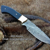 Custom Handmade 9-Inch Damascus Fixed-Blade Hunting Knife with Buffalo Horn Handle | KBS Knives Store