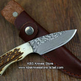 Custom Handmade Twist Damascus New Zealand Red Stag Hunting Skinning Knife