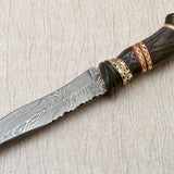 Custom Handmade Damascus Hunting Knife with Leather Sheath