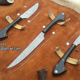 Outdoor Edge Knife Sets – 3-Piece Damascus Steel Hunting Kit with Buffalo Horn Handles