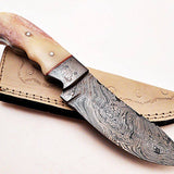 Custom Handmade Damascus Steel Knife for Hunting with Sheath