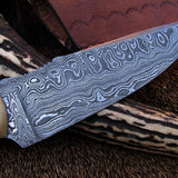 Custom Handmade Damascus Deer Hunting Knife | 10 Inches | Bone Handle | KBS Knives Store