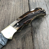 Beautiful Custom Handmade Damascus Steel EDC back Lock Pocket knife