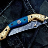Custom Handmade Damascus Steel Folding Pocket Knife