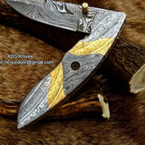 Everyday Carry Hand Engraved Damascus Steel Folding Pocket Knife with Steel & Brass Handle – The MasterCraft