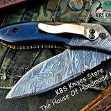 Custom Handmade Damascus Steel Folding Knife With Pocket Clip