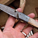 Everyday Carry Damascus Steel Pocket Knife - Buffalo Horn Excellence