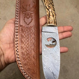 Premium Custom Handmade Best Deer Hunting Knife – Damascus Steel & Antler Handle