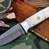 Hand Made Rain Drop Damascus Skinning Knife