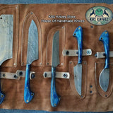 Meat Processing Kit – 5-Piece Damascus Steel Knife Set with Leather Roll