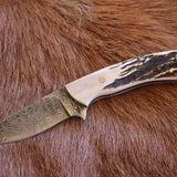 Custom Handmade Damascus Steel EDC Knife With ELK Horn