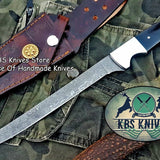 Damascus Steel handmade Fillet Boning Knife With Black Micarta and Steel Bolster handle, Overall length 13 inches