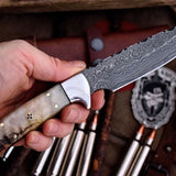 Handcrafted Deer Hunting Knife with Damascus Steel & Sheep Horn Handle