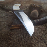 Custom Handmade 1095 Best Hunting Knife | Camel Bone Handle with Brass Lanyard Hole | 10.5 Inches | Leather Sheath | KBS Knives