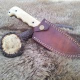 The Wilderness Edge: Custom Handmade Damascus Steel Outdoor Hunting Knife | Bone Handle | 10 Inches | KBS Knives