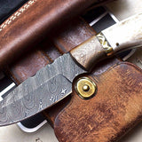 Custom Handmade Damascus Wood-New Zealand Red Stag Hunting Skinning Knife