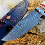 Custom Handmade Big Hunting Knife with Damascus Steel Blade