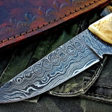 Custom Handmade Damascus Steel Hunting Skinning Knife