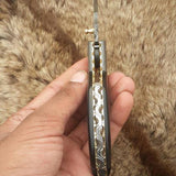 Everyday Carry Custom Handcrafted Damascus Steel Folding Pocket Knife with Buffalo Horn & Damascus Bolster Handle – The Legacy
