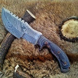 Tom Brown Tracker Knife – Custom Handmade Full Tang Damascus Steel Survival Knife with Exotic Wood Handle and Horizontal Leather Sheath | 9.5-Inch Outdoor Knife by KBS Knives
