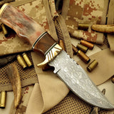 New Custom Handmade Raindrop Damascus Steel Hunting Skinning Knife