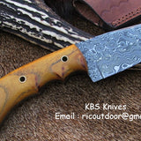 8.5-Inch Damascus Steel Drop Point Skinning Knife with Native Wood Handle