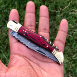 New Custom Handmade Damascus Steel Steak Blade Pocket Knife With  Corkscrew Wine Opener