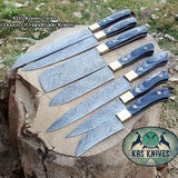 Full Tang Custom Handmade Damascus Steel Kitchen Knives Set