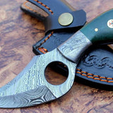 Custom Handmade Damascus Steel Finger Hole Skinner Knife
