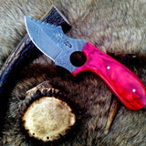 Custom Damascus Steel Field Dressing Deer Skinning Knife with Pakka Wood Handle – 7.5 Inch Drop Point Blade with Finger Hole