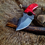 Custom Damascus Steel Field Dressing Deer Skinning Knife with Pakka Wood Handle – 7.5 Inch Drop Point Blade with Finger Hole