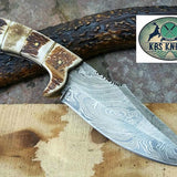 Custom Handmade Damascus Steel Deer Antler Horn Knife