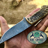 Full Tang Custom Handmade Damascus Steel Hunting Skinning Knife
