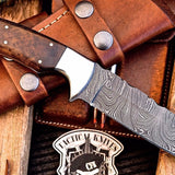 Custom Handmade Damascus Steel Hunting Knife with Rosewood Handle