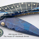 New Custom Handmade Patina-Color Damascus EDC Folding Knife