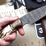 Custom Handmade Damascus Wood-New Zealand Red Stag Hunting Skinning Knife