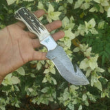 Custom Handmade Damascus Steel Elk Antler Guthook Knife