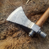 Damascus Steel Handmade Custom Viking Smoke Pine Tomahawk Axe with Rosewood Handle and Leather Sheath - By KBS Knives Store