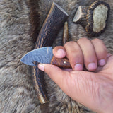 Mini Guthook Knife - Custom Damascus Steel Blade & Rosewood Handle