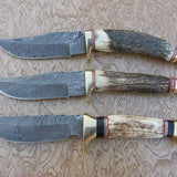 The Hunter’s Edge: Custom Handmade Damascus Steel Outdoor Hunting Knife | Antler Horn Handle | 8.5 Inches | KBS Knives