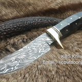 Custom Handmade 9-Inch Damascus Fixed-Blade Hunting Knife with Buffalo Horn Handle & Brass Guard | KBS Knives Store