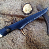 D2 Steel Handmade Fillet Boning Knife With Engraved Bone and Steel Bolster Handle - 12 inches by KBS Knives Store