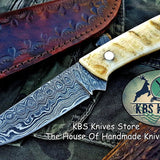 Custom Handmade Damascus Steel Hunting Skinning Knife