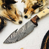 Full Tang Custom Handmade Damascus Steel Gut Hook Skinning EDC Knife